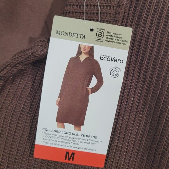 NEW Mondetta EcoVero Brown Collared Long Sleeve Dress M Sustainable// 25CT - Picture 3 of 9
